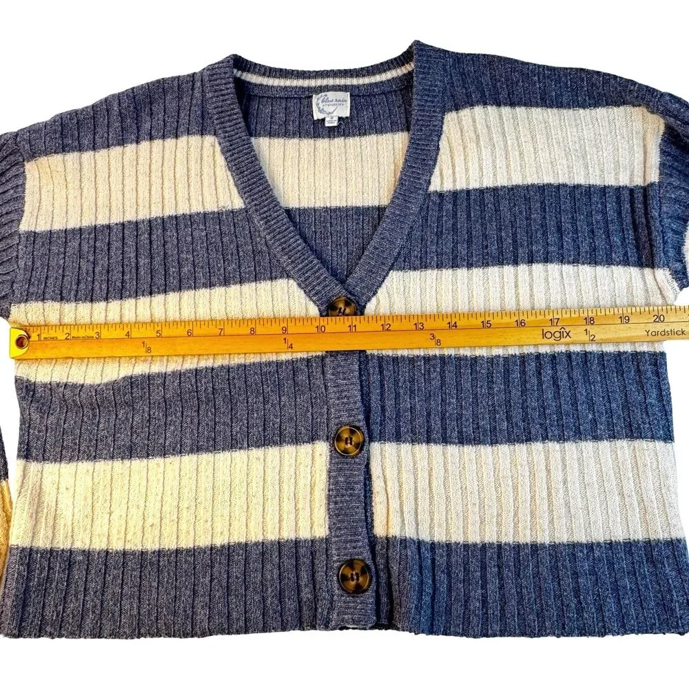 Blue Rain Striped Cropped Cardigan Sz Small Blue and Cream Stripes Button Front
